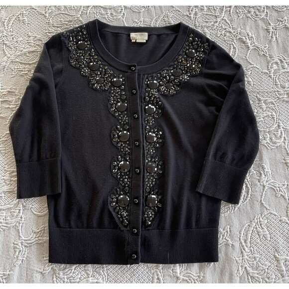 Kate Spade NY Jeweled Sweater Black Button Up 100% Cotton Dressy Ladies Medium - Picture 9 of 10